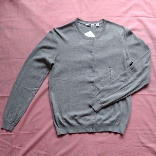 UNIQLO ユニクロ トップス 長袖カーディガン M クルーネック グレー UVカット機能 空調対策 綿100 タグ付き未使用