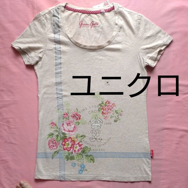 UNIQLOユニクロ トップス 半袖Tシャツ GreenGateデザイン 北欧 花柄 ベージュ タグ付き未使用