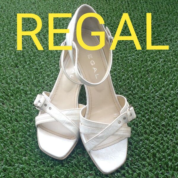 【美品】REGAL リーガル 靴 24.5 夏サンダル 白 革靴 本革 着用少 ワイズ調整可
