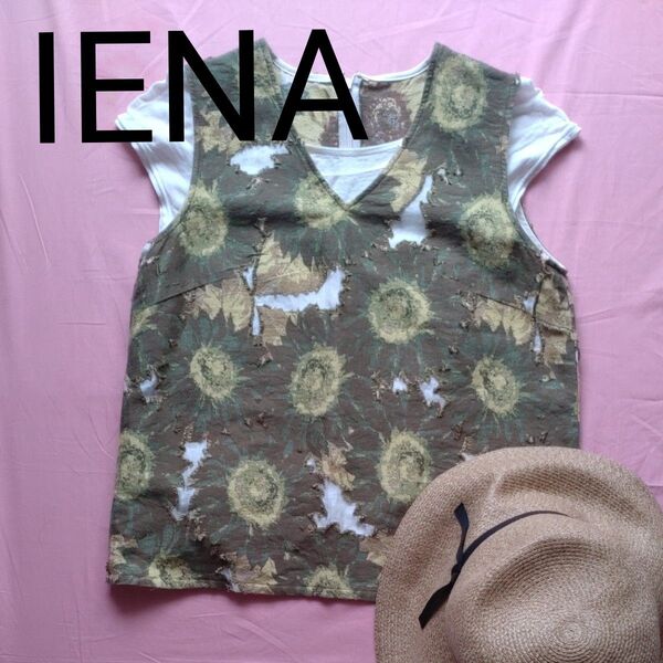 【極美品】IENA/イエナ トップス ノースリーブ Vネック プルオーバー M ひまわり ベストとしても…可愛いデザイン 日本製