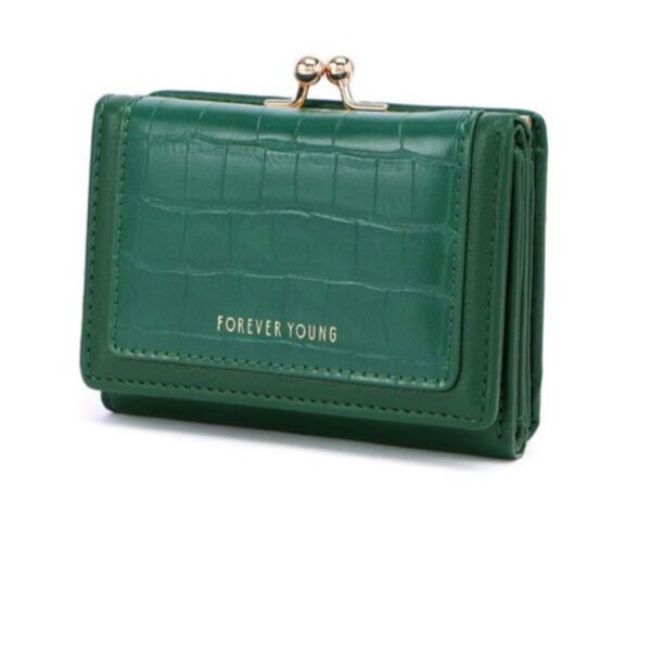 FOREVER YOUNG 三つ折り財布 グリーン クロコダイル柄 中古品 クロコ柄 大人気!! がま口 三つ折り財布