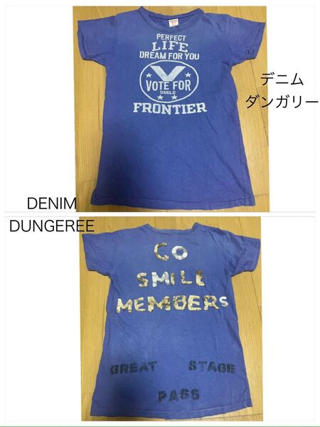 DENIM DUNGAREE/デニムダンガリー アメカジ風半袖Tシャツ紫パープル 150サイズ