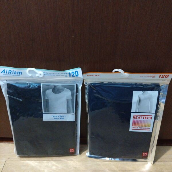 新品 ユニクロ エアリズム コットンブレンド ヒートテック 120 2枚セット UNIQLO 肌着 九分袖 キッズ