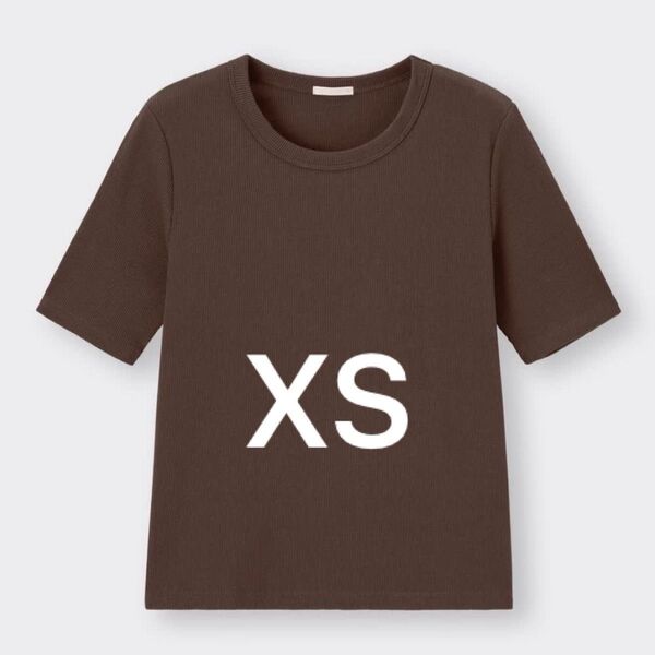 GU リブT ブラウン 茶色 半袖Tシャツ XS