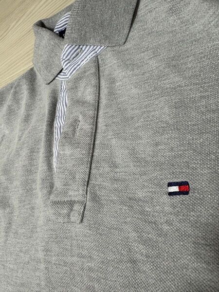 TOMMY HILFIGER ポロシャツ メンズ L グレー ロゴ刺繍 コットン シンプル 夏服 半袖
