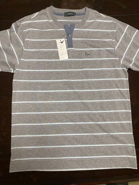 TOROY グレー ストライプ 半袖Tシャツ LL ボーダーTシャツ ポロシャツ Tシャツ