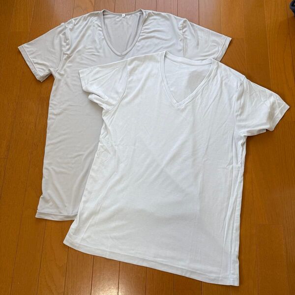 2枚セット★Vネック★インナー Tシャツ★Lサイズ★ライトグレー(薄灰)&ライトブルー(水色)★サラサラ 肌着★下着★ストレッチ