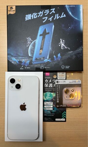 iPhone 13 SIMフリー スターライト 128GB 本体 箱、充電ケーブル、ガラスフィルム、カメラカバー付き