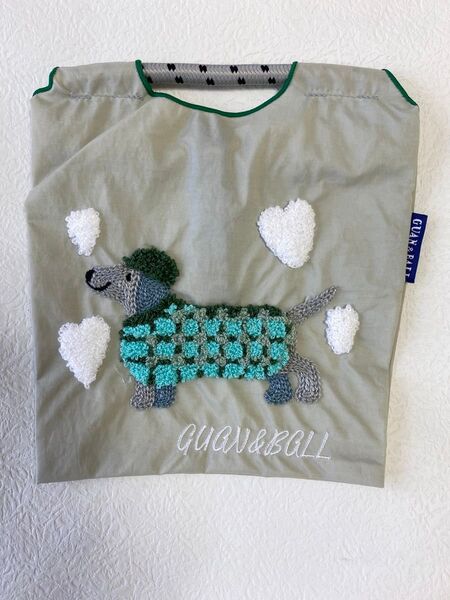 【新品】エコバッグ ボールアンドチェーン 刺繍可愛いワンちゃん柄 ショルダーバッグ ナイロントートバッグ お散歩バッグ