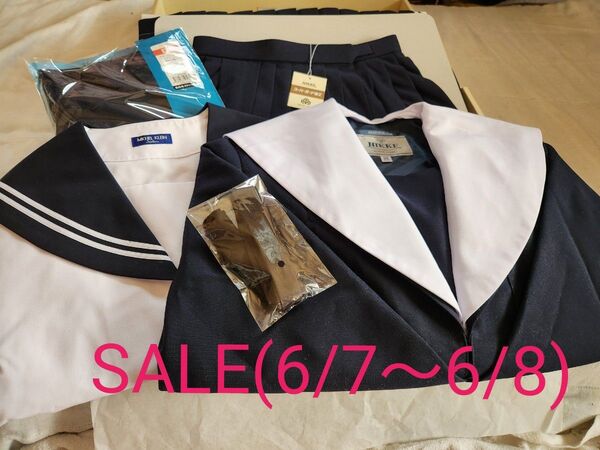 【新品・未使用】セーラー服冬(M)、スクールスカート(W65)、夏服七分袖(170A)、紐タイ、インナー、通学用女子制服