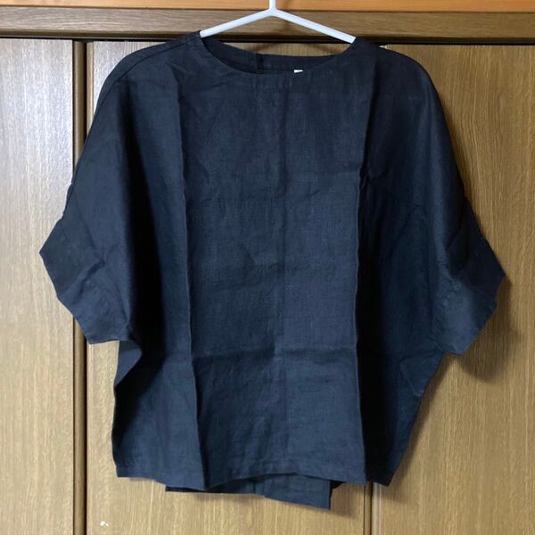 無印良品 ヘンプ洗いざらし半袖ブラウス 婦人S・黒 麻 リネン