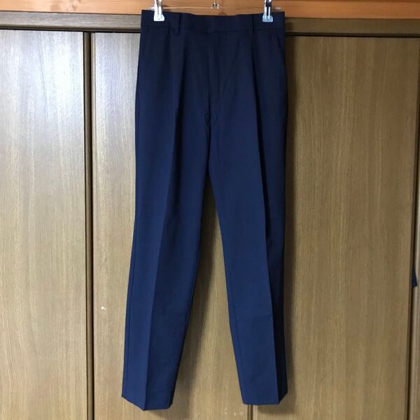 【美品】無印良品 婦人シワになりにくいタックテーパードパンツ 婦人S・ネイビー