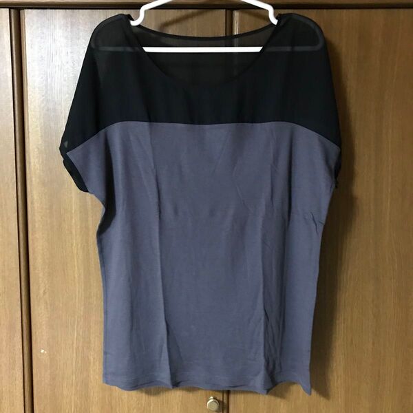 UNIQLO ユニクロ トップス グレー×黒 切り替え 半袖