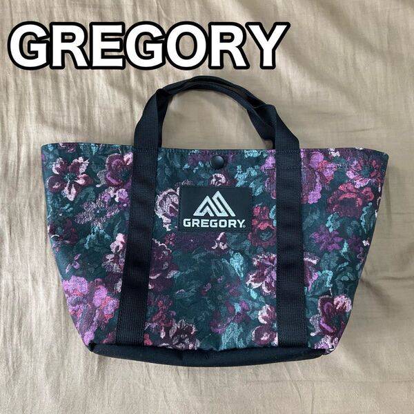 GREGORY グレゴリー ミニトートバッグ 花柄 パープル 紫 アウトドア キャンプ フェス 普段使い 刺繍ロゴ ナイロン