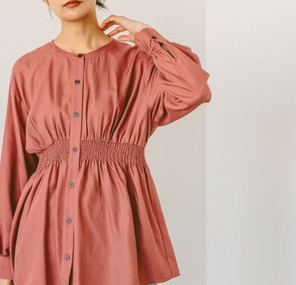 美品 グローバルワーク シャーリングシャツ L レッド くすみピンク