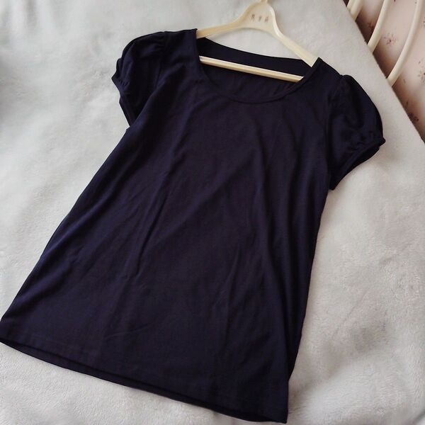 新品未使用 GU さらっとクルーネックTパフスリーブ Tシャツ ネイビー XL