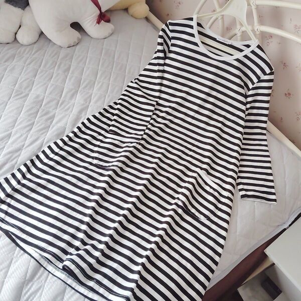 美品 marimekko TIIA カットソーワンピース ボーダー 白黒 M
