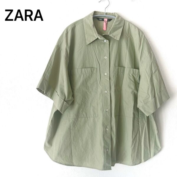 ZARA シャツ M カラーシャツ レディース ピスタチオグリーン 半袖 ザラ