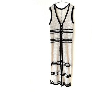 【美品】ニットベスト M ジレ ロング ベスト 冷房対策 ブラックライン