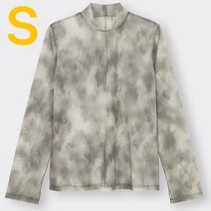GU ジーユー シアープリントハイネックTシャツ ロンT カットソー ハイネック 長袖 S