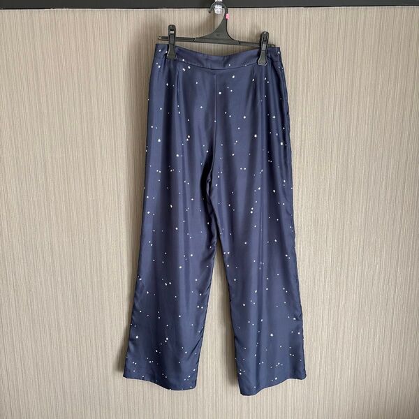 シルク100% 新品 ERDOS ネイビー 星柄 ワイドパンツ イージーパンツ