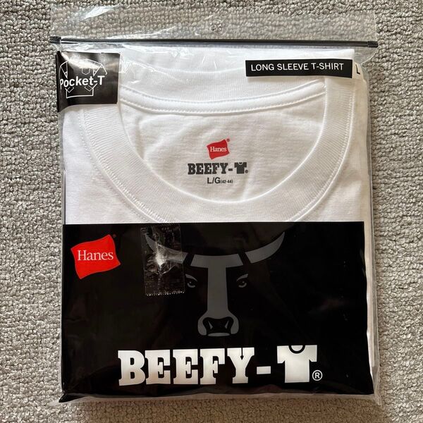 【新品 ポケット付】Hanes Beefy-T ロングスリーブTシャツ ホワイト