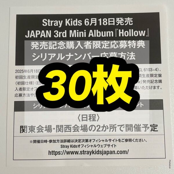 stray kids スキズ Hollow オフラインイベント 応募券 シリアルコード シリアル 未使用 30枚