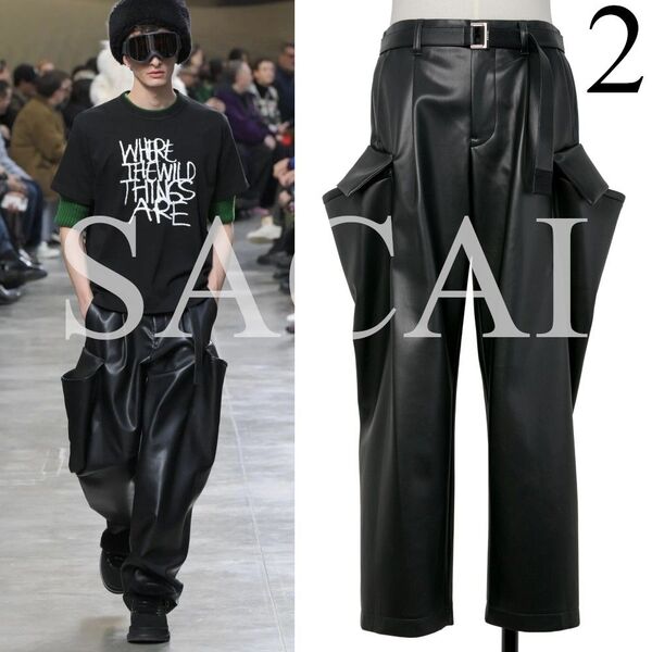 2 SACAI 25AW レザーパンツ カーゴパンツ サカイ