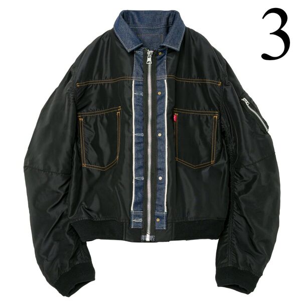 sacai x LEVI'S Reversible Blouson 黒 3 MA-1 サカイ リーバイス リバーシブル ブルゾン