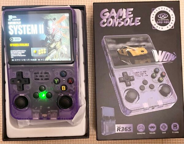 携帯ゲーム機 R36S パープル レトロゲーム 新品未使用 64GB
