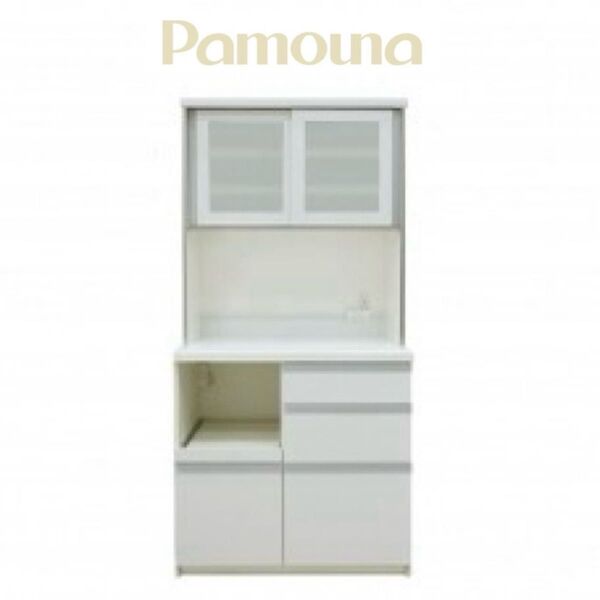 【全国送料無料】パモウナ 90cm幅キッチンボード 食器棚 収納家具 ホワイト♪