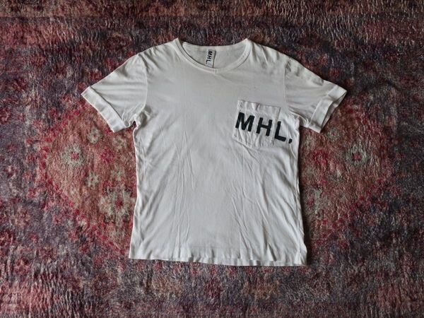 人気 格安 マーガレットハウエル ロゴ入り半袖Tシャツ ポケット付き M 白 ブランド カットソー