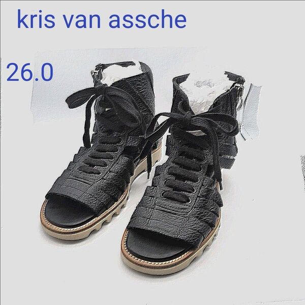 kris van assche クリスヴァンアッシュ レザー サンダル サイドジップ ブラック 26.0cm