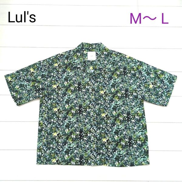 Lul's ポリエステル 開襟半袖シャツ 総柄 グリーン M〜Lサイズ 美品