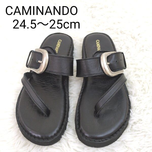 CAMINANDO カミナンド レザー トングサンダル 3穴調整 24.5〜25.0cm ブラック