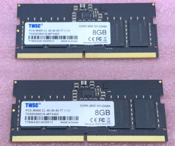 TWSC TDS5DS8G16-48TA40C 2枚◆PC5-38400/DDR5-4800 SO-DIMM 16GB@8GB