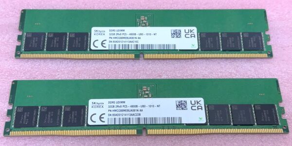 SK hynix HMCG88MEBUA081N 2枚◆PC5-38400/DDR5-4800 UDIMM 64GB@32GB
