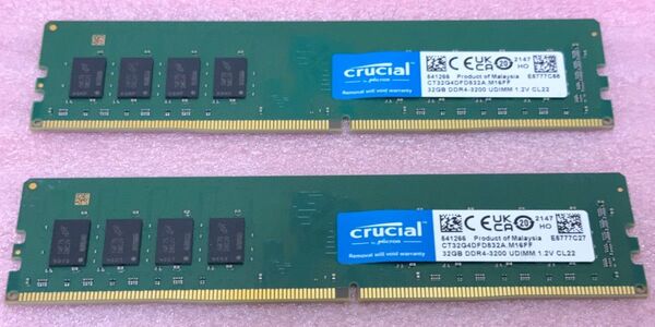 Crucial CT32G4DFD832A 2枚◆PC4-25600/DDR4-3200 DDR4 UDIMM 64GB@32GB