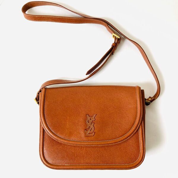 Yves Saint Laurent イヴサンローラン YSLロゴ レザー ショルダーバッグ ブラウン