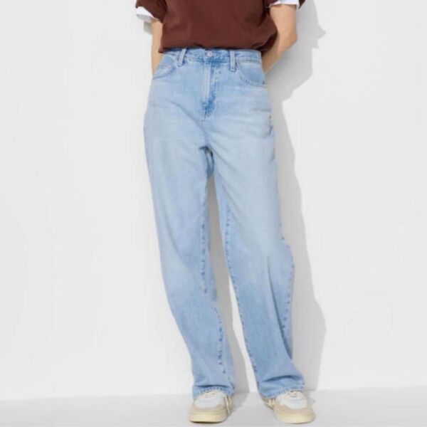 2024 UNIQLO ユニクロ ワイドストレートジーンズ ブルー 25インチ 股下67cm補正済