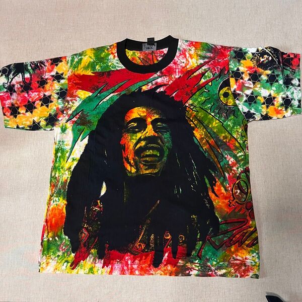 BOB MARLEY ボブマーリー レゲエ Tシャツ ラスタ 総柄 タイダイ 大判 バンドメイド シングルステッチ ビンテージ