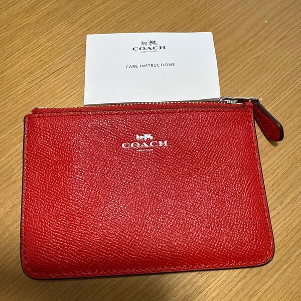 COACH コーチ 小銭入れ コインケース レザー 赤 キーリングストラップ付き