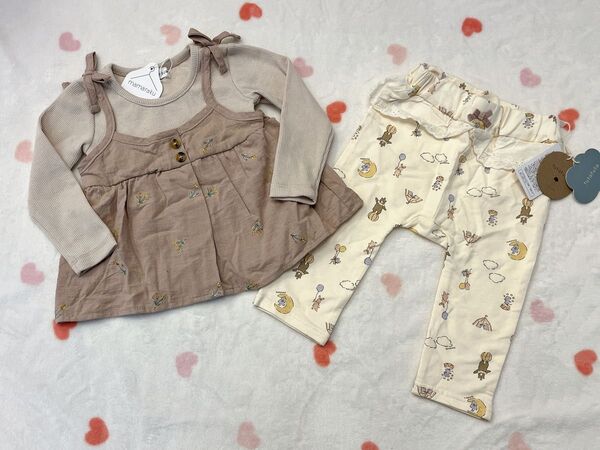 新品 バースデイ ママラク 重ね着風 花柄カットソー フタフタ レギンス セット パンツ サーカス柄 80