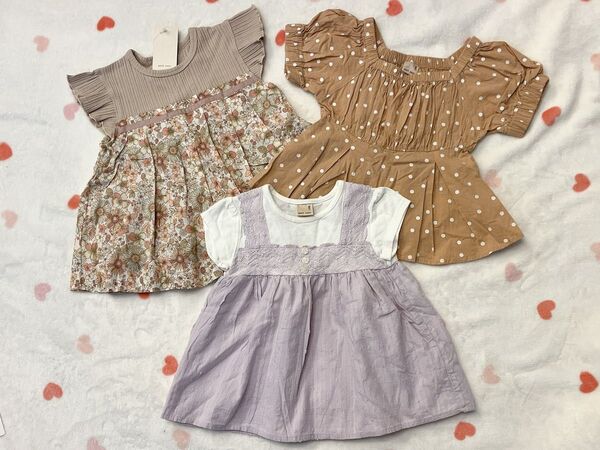 プティマイン 花柄 チュニック カットソー 3点セット 100