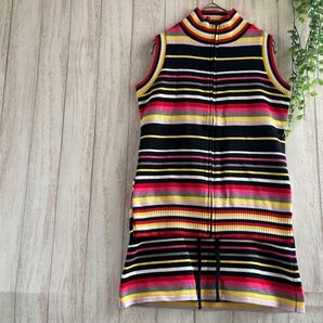 【F】ビビット ストライプ ニット セットアップ ピンク