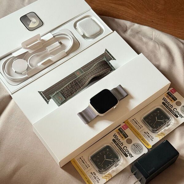 【美品・保証あり】Apple Watch Series 9 45mm スターライト+AppleCare++充電器付き
