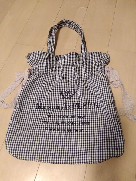 クーポンで1500円!Maison de FLEUR トートバッグ ギンガムチェック ルミネ池袋 限定 レースリボン