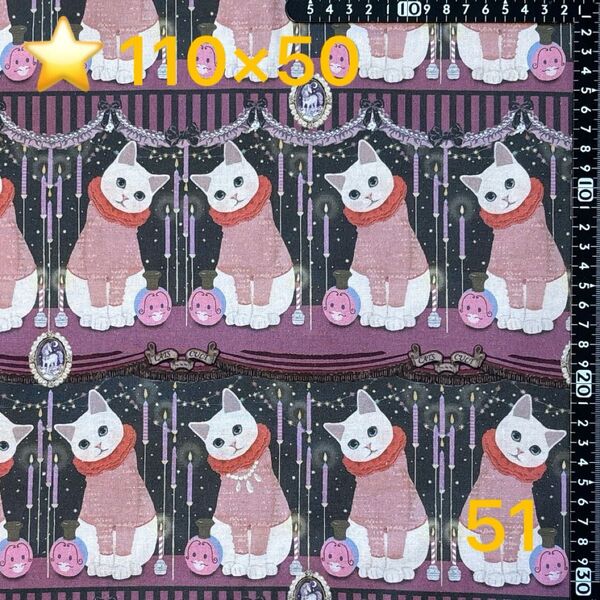 ★51生地/猫柄【110cm×50cm】(★マーク生地どれでも3点999円)