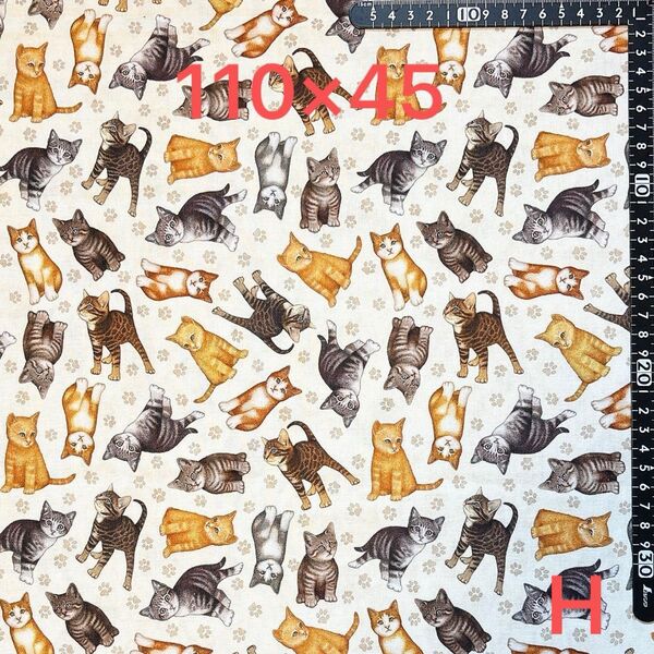 【H】USAコットン生地/猫柄【110cm×45cm】
