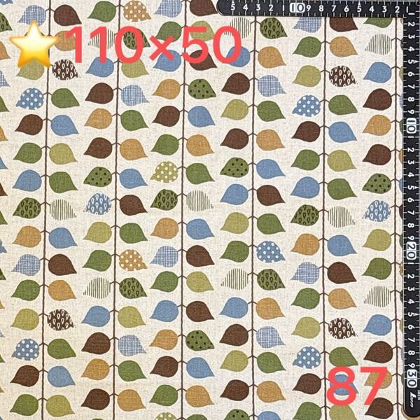 ★87生地/葉っぱ柄(ブルー)【110cm×50cm】(★マーク生地どれでも3点1200円)